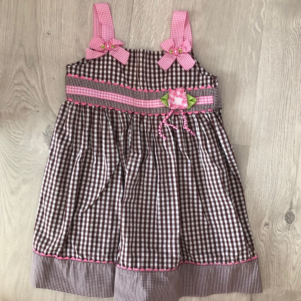 Blueberi Boulevard Girls Brown Gingham Dress